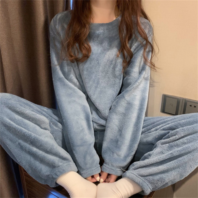 ITOOLIN Women Cashmere Pajama Sets Autumn Winter Woolen Pullovers And Pants 2 pieces For Underwear Thermal 250919
