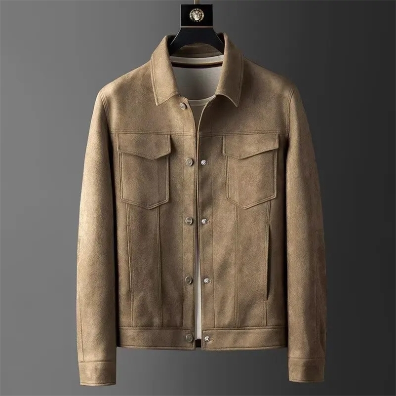 Chamois Leather Vintage Style Mens Jacket Casual Loose Fit Summer Autumn Arrival Fashion Trendy Lapel Workwear y250918