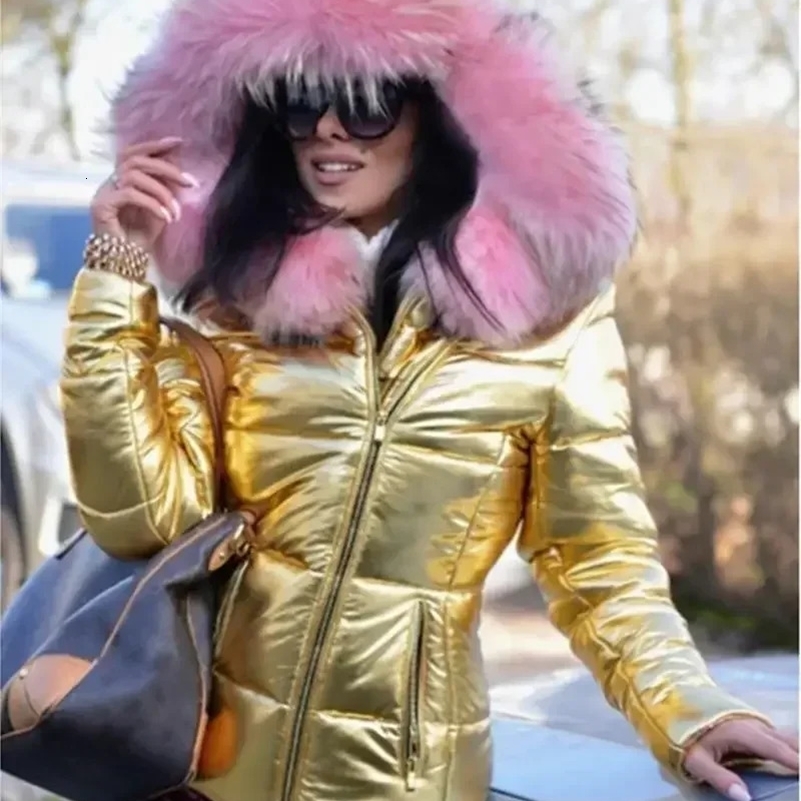 Hotte Couleur de couleur Couleur en fourrure Veste Hooded Automne Winter Womens Cottondded Down Short Parka Coat Veste Fashion Casual 250918
