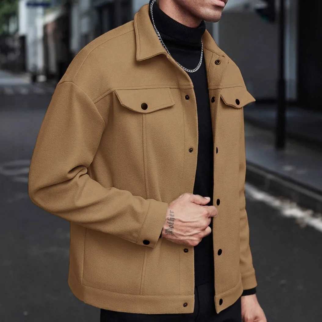 Mens Autumn Winter Casual Lapel Solid Woolen Jacket Male Fashion Multi Pockets Sports Business Jackets Coats Outerwear X250919