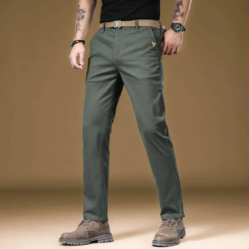 2025 98 Cotton Casual Pants Vintage Mens Clothing Classic Straight Loose Fit High Waist Elastic Trousers Male Clothe 250919