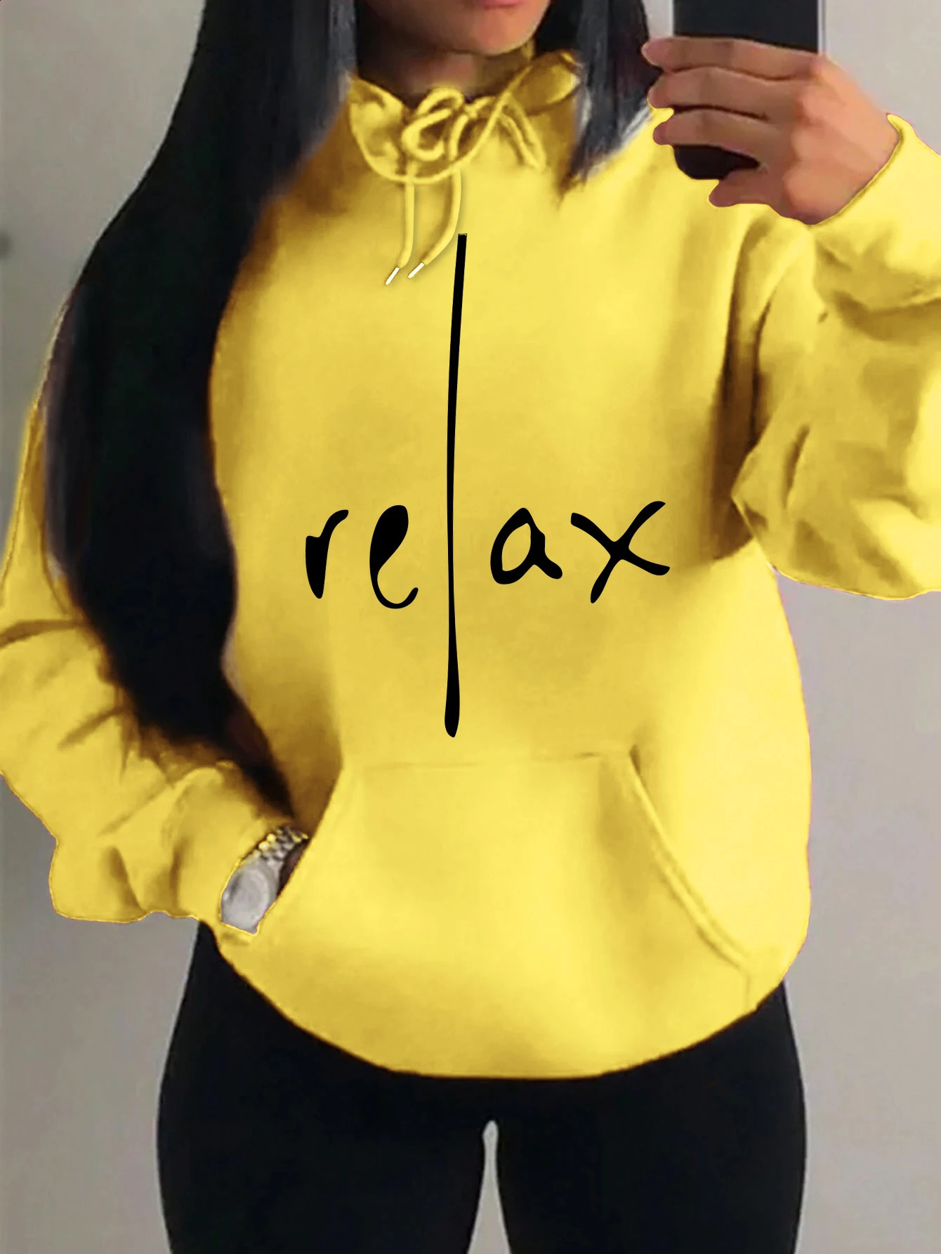 Relax Creative Art Letter Printing Women Hoodies Autumn Casual Streetwear Loose Fleece Pullover Multicolor Comfortable Hoody 250918