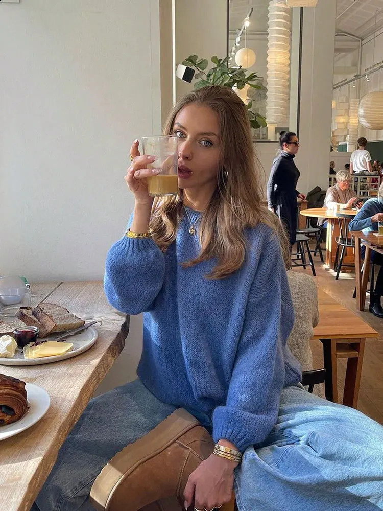 Lazy Style Solid Round Neck Knitted Sweater Pullover Winter Clothes Women Casual Soft Warm Long Sleeve Tops Fashion Elegant 250919