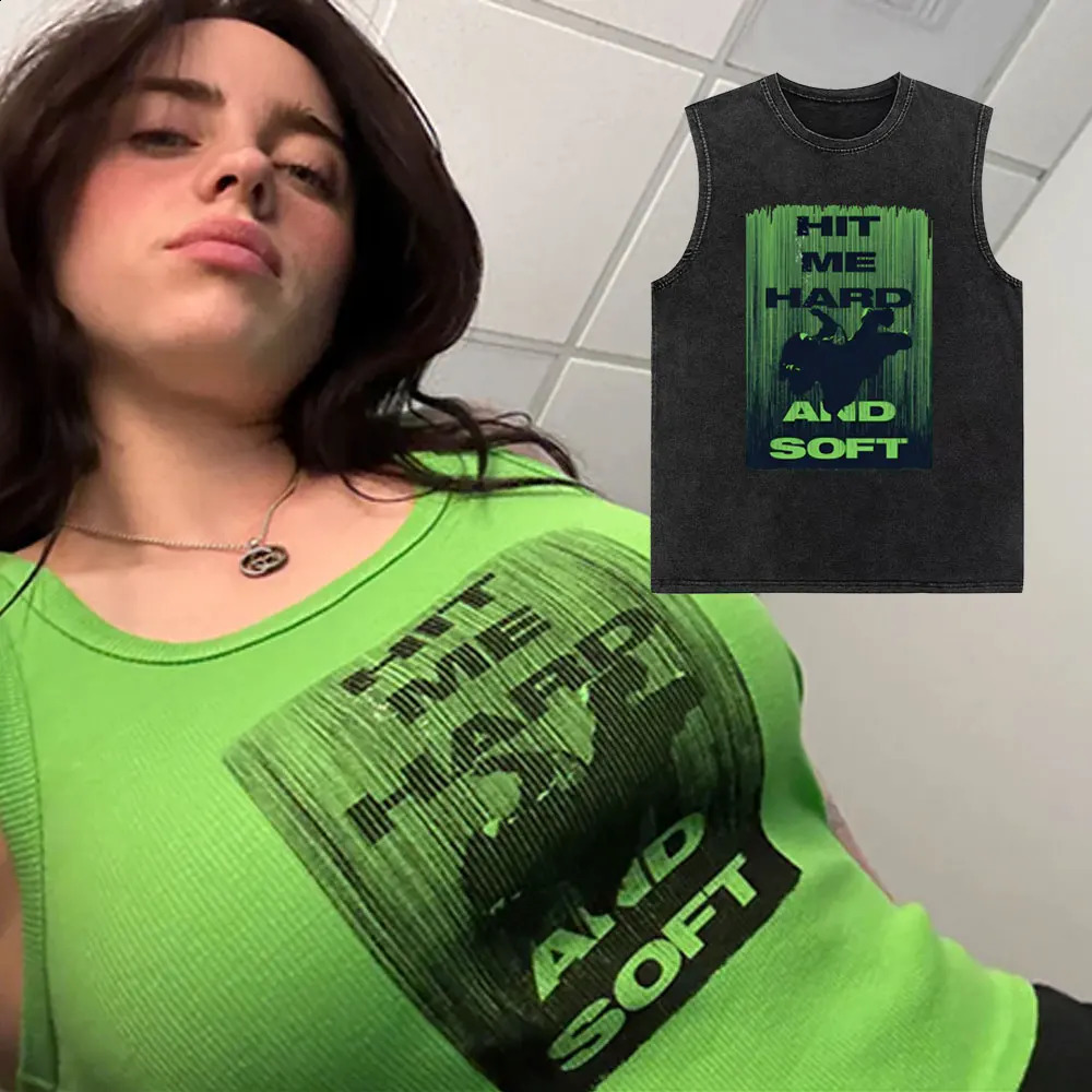 Frappez-moi durement et doux même style imprimé gilet lavé haut de gilet hommes femmes de mode de mode de musique choton coton tshirt250919