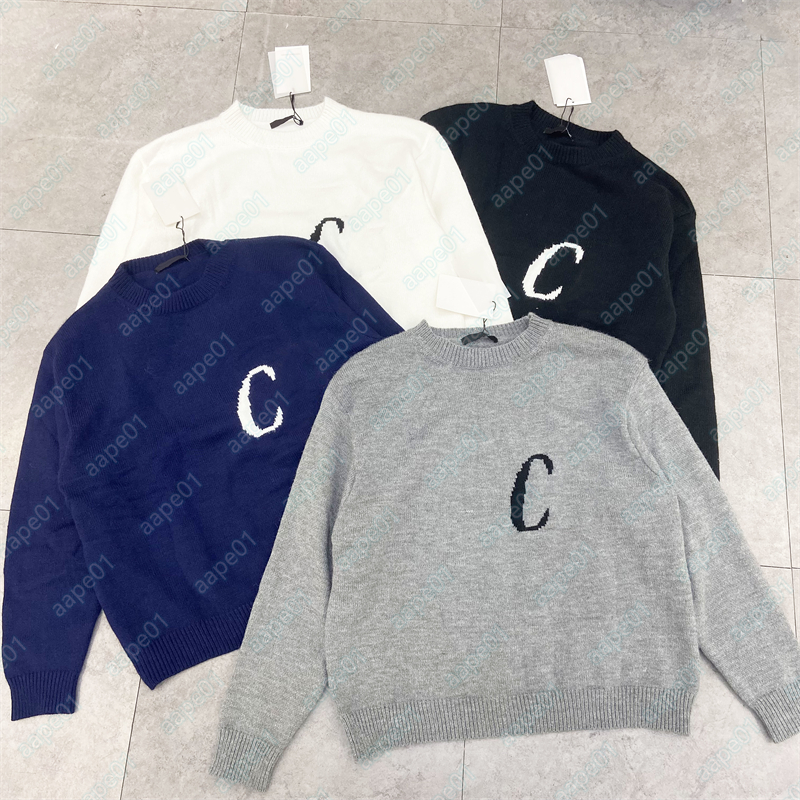 Designer Mens Sweater Fashion Minimalist Letter Jacquard Knitted Sweater High Street Mens Womens Loose Casual Round Neck Sweater