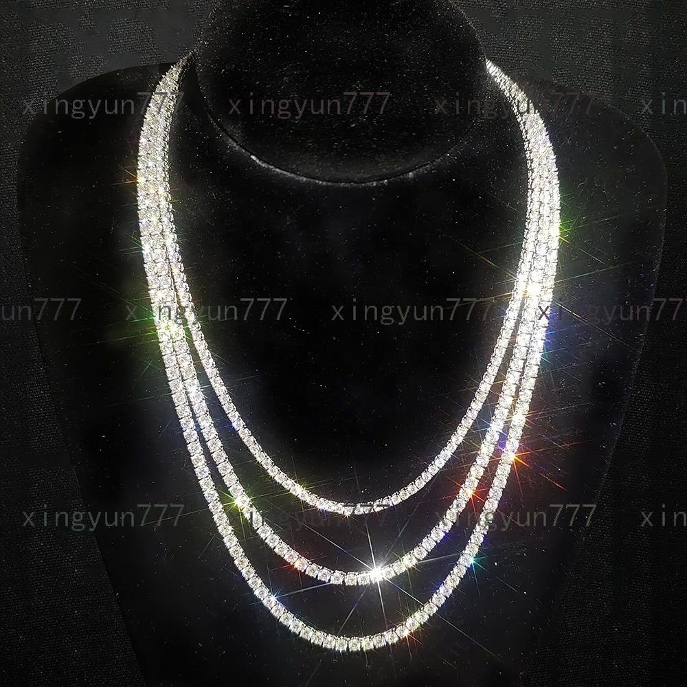 Juncheng GRA VVS Moissanite S925 925 Sterling Silver 10K 14K Gold Plated Chain Tennis Necklace for Men Women Wholesale Custom