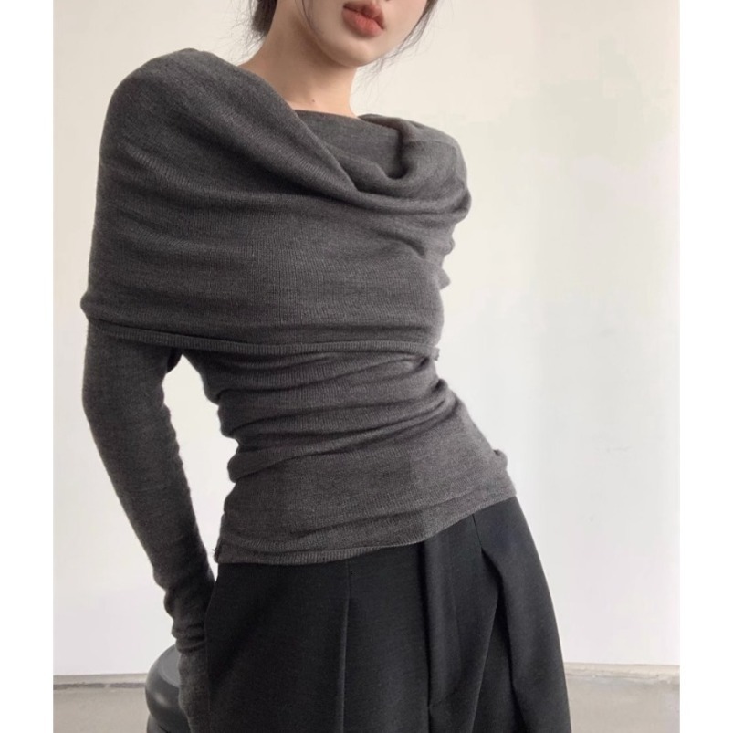 Printemps Autumn Sexy Couleur solide One épaule Femmes Trift Tops Tops coréen décontracté mincement long Pull mince 250919