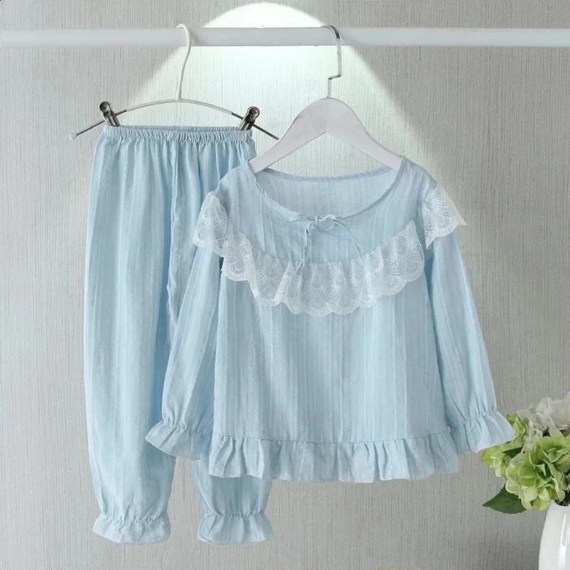 Spring Autumn Children Thin Home Clothes Cute Princess Style Girls Long Sleeve Pajamas Baby Girl Cotton and Linen Twopiece Set 250919