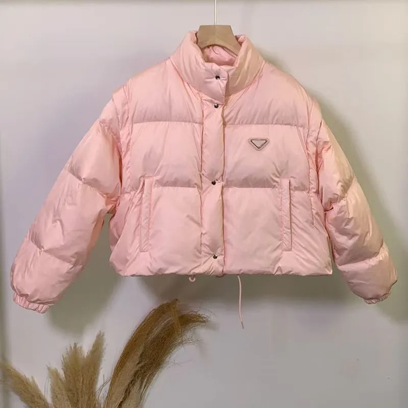 Designer recadrée doudoune pour les femmes léger bouffant col d'hiver parkas veste courte style mince corset coupe-vent poche dame manteaux chaud