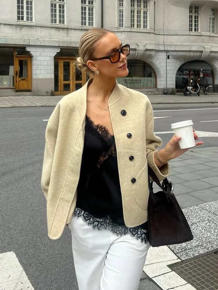 Femmes veste en laine jaune décontracté cou rond simple se poit