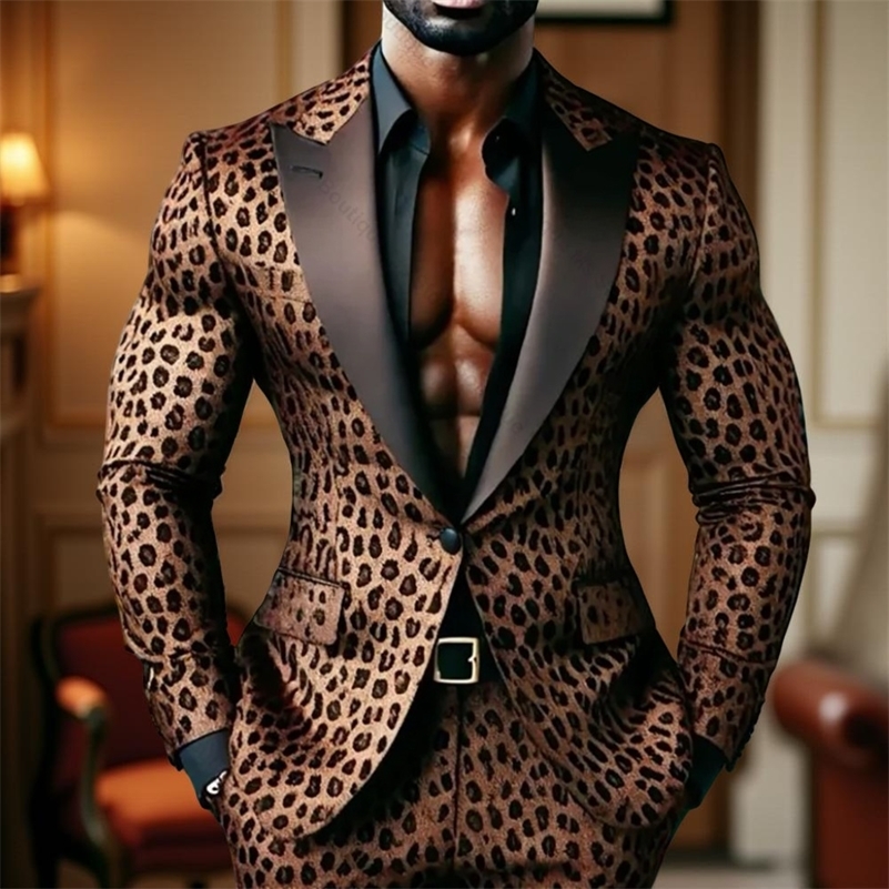 Leopard Floral Men Suits for Prom Party Two Pieces Casual Wedding Outfits Custom Made Groom Tuxedo Male Suit Set Jacket Pants y250918