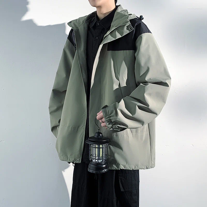 Men's Jackets Korean Patchwork Jacket For Men Hooded Windproof Full Zip Windbreaker Lightweight Spring Autumn Coats Waterproof