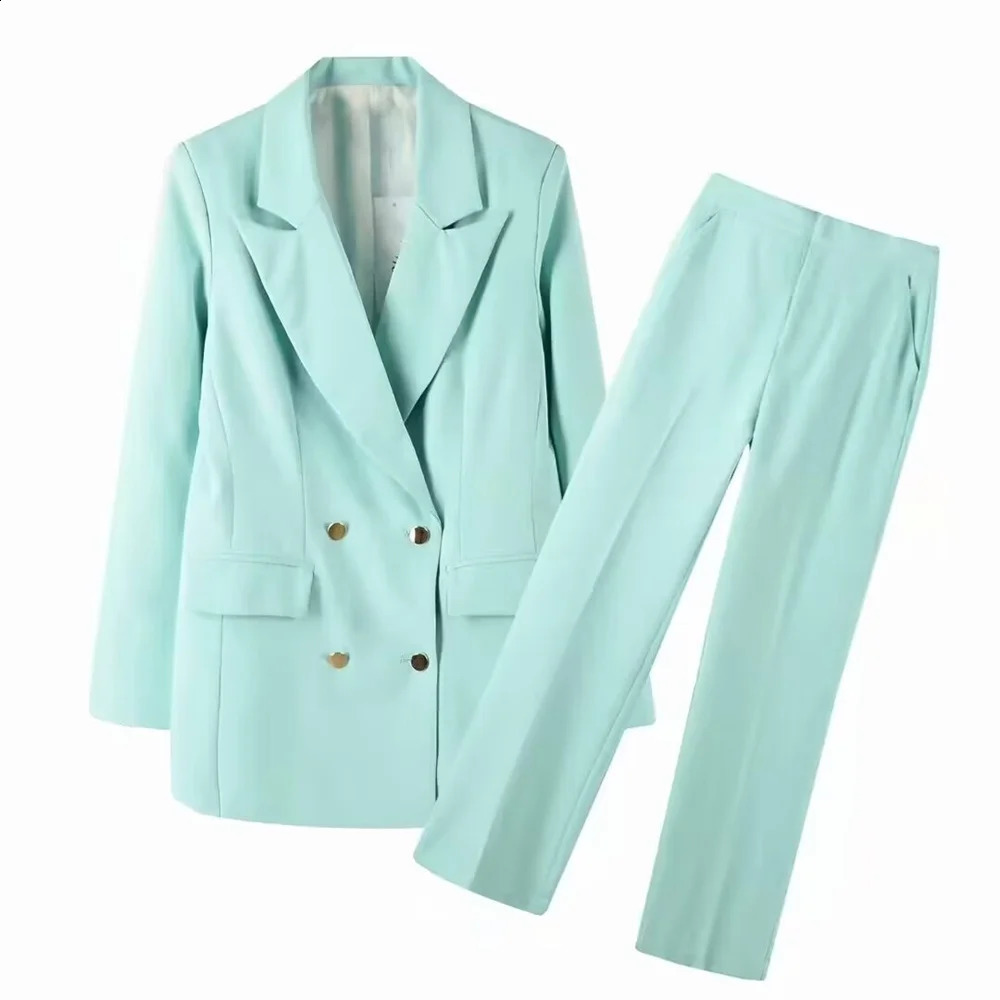 TaopZa Autumn Product Womens Fashion Collar Long Sleeve Double breasted Suit Coat and Suit Pants Set 250918