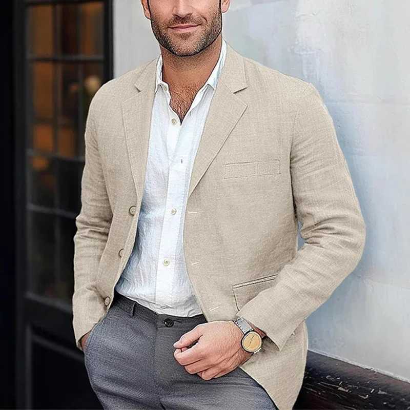 2025 Spring Fall Leisure Mens Suit Jackets Casual Solid Color Button Lapel Linen Jacket Coat for Men Vintage Loose Linen Coats X250919