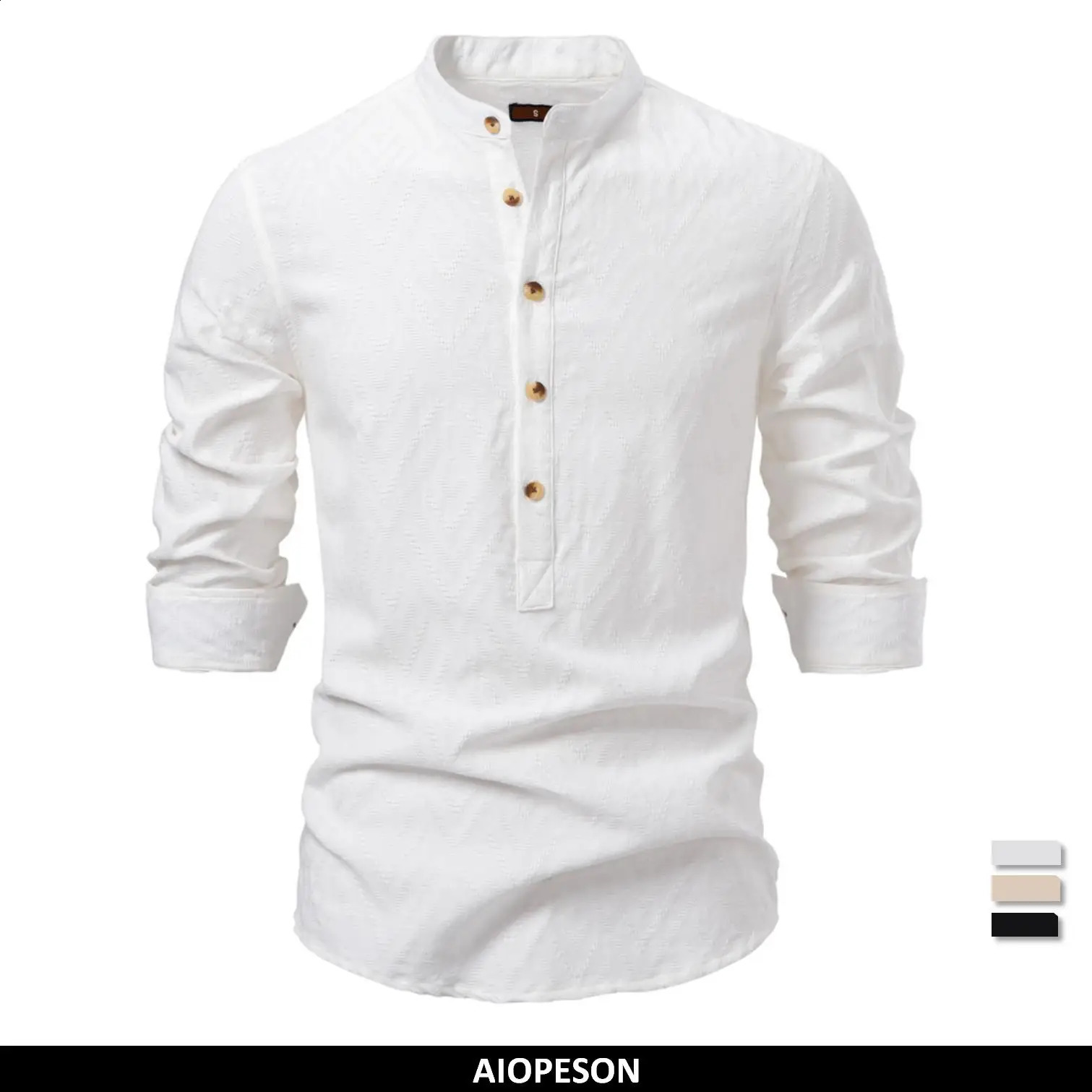 Aiopeson Mens Cotton Color Couleur Halfbutton Shirt à manches longues décontractées pour hommes Shirts Business Social Business 250919