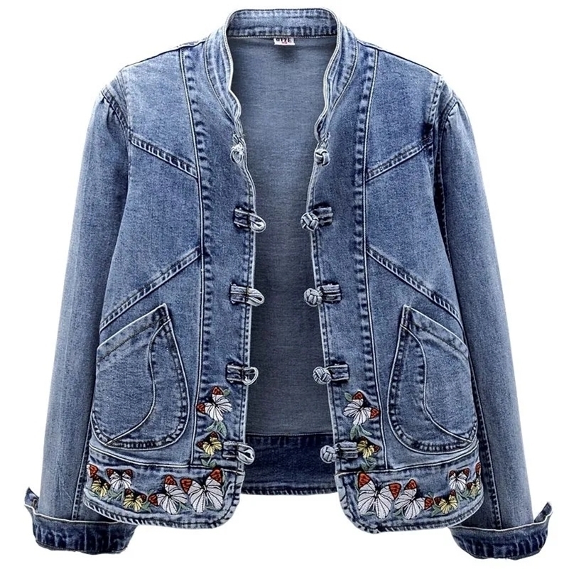 Women Denim Jacket 2025 Spring Autumn Self Cultivation Korean Loose Female Coat Casual Embroidery Lady Cow Tops 250918