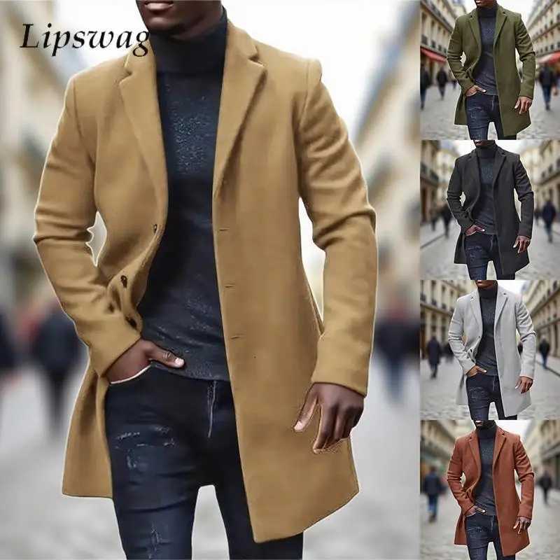 Fall Winter Woolen Long Jacket Coats Mens Outdoor Casual Solid Color Cardigans Vintage Mens Buttonup Turndown Collar Coat X250919