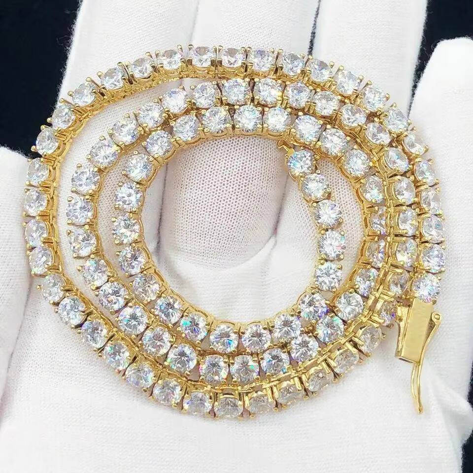 Wholesale Real Gold 10K 14K 18K Vvs Moisssanite Tennis Chain Necklace Iced Out Round Brilliant Cut Diamond Bracelet