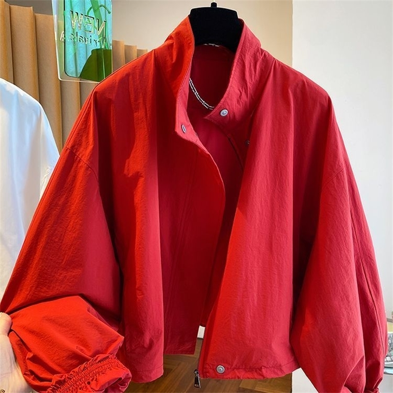 2025 Veste décontractée en col debout rouge pour les femmes au printemps et en automne décontractées courte et mince veste top 250918