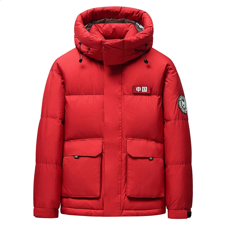 90 White Duck Down Jacket for Men Winter Thick Warm Red Coat Mens Classic Detachable Hood Multi Pocket Outdoor Wear 250919
