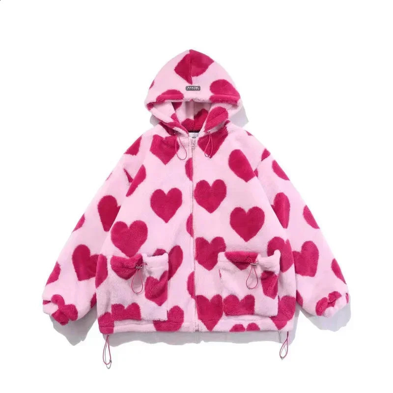 Womens faux rabbit fur jacket autumn and winter love plush jacket women loose hooded thick cottonpadded clothes 250918
