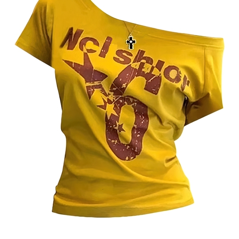 Y2k Sport Summer Off shoulder Top Women Sexy Vintage 2000s Short sleeve T shirt Lady Body Basic Crop Top Female Casual 250918