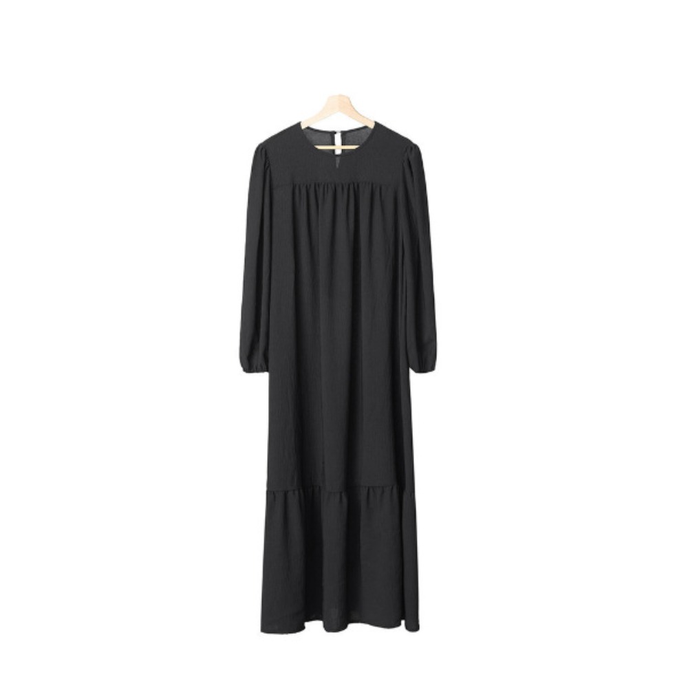 (862) New Solid Color Elegant and Simple Loose Large Size Elastic Cuff Dress