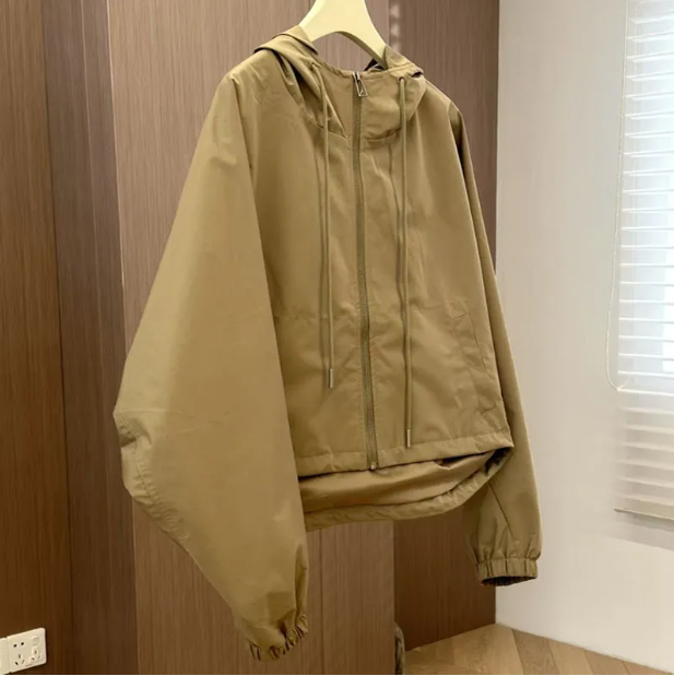 High quality women designer trench coats fashion women jackets hooded irregular triangle logo spring windproof outdoor casual loose thin womens wind