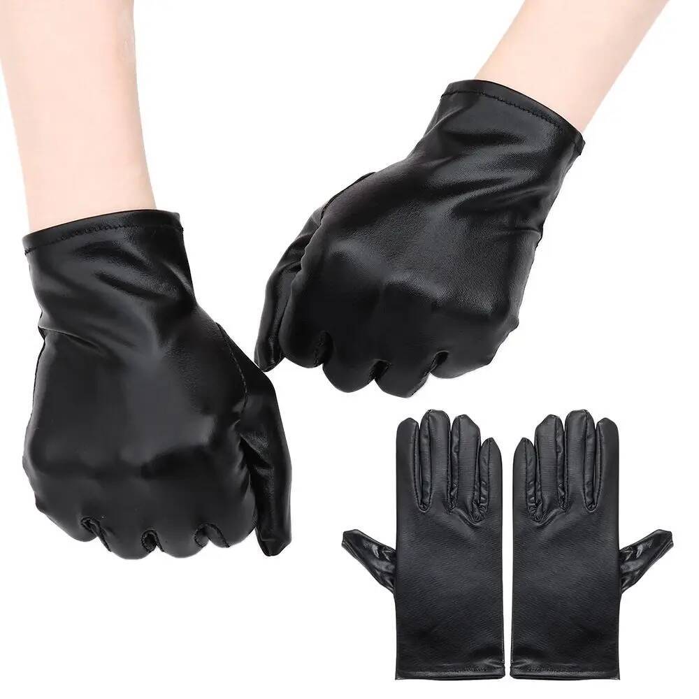 Lolita Gothic Punk PU Mittens Dress Up Black Halloween Leather Gloves ddmythur