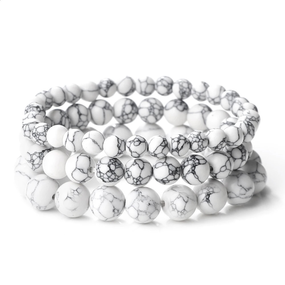 Charm Natural Stone Bracelet 810mm White Howlite Beads Bracelets For Women Men Energy Yoga Jewelry Stretch Bangle Wristband 250918