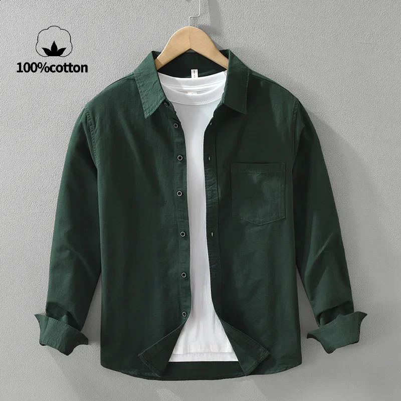 100 Cotton Solid Color Business Casual Mens Shirt High Quality Breathable Sweatabsorbent Loose Longsleeved 250919
