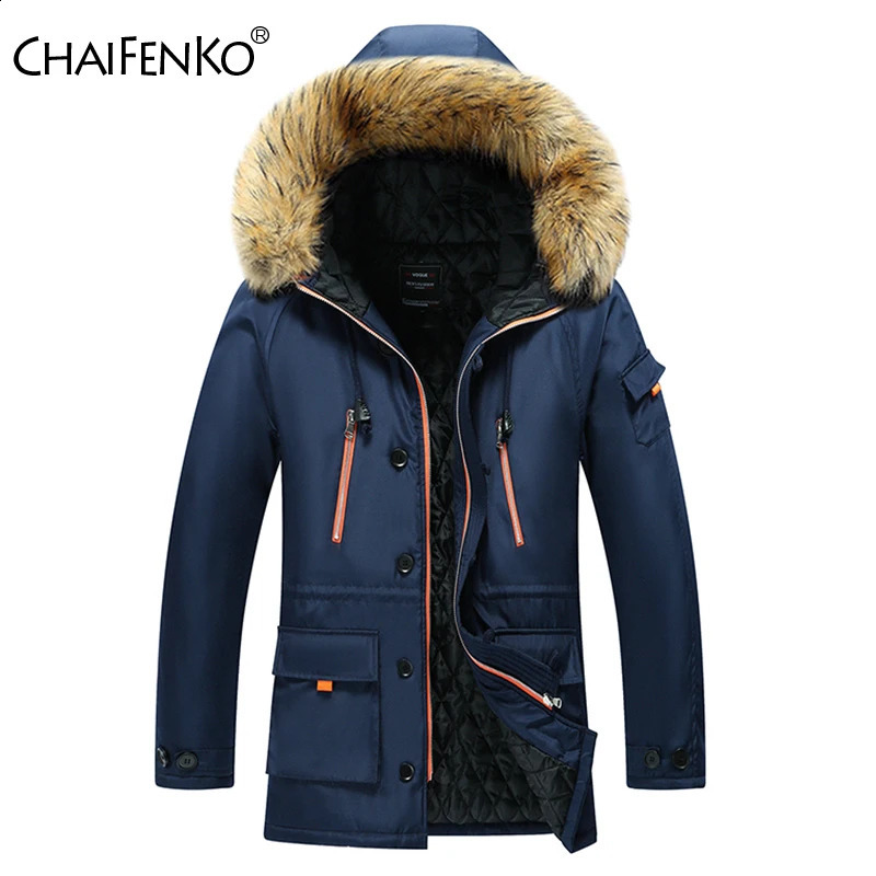 Hommes plus taille parka d'hiver Hotte à trait de vent chaud épaisse parkas veste manteau hommes collier de fourrure de mode classique parka déco