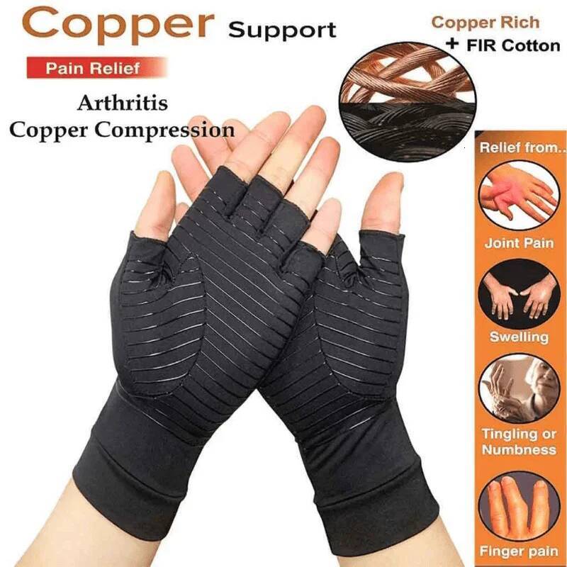 Compression Arthritis Half Finger Relief Copper Ion Fiber Pressure Protective Gloves Joint Rehabilitation Care Training ddmythur