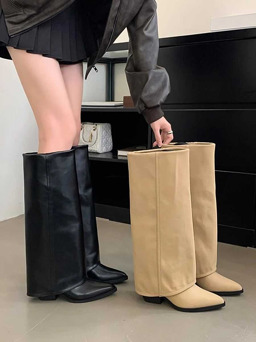 Faionable Western Sle Knee High Boot Womens Pointed Toe Thi Heel Pants Tube Boot Autumn Winter New Arrival Cowgirl Kni W250919