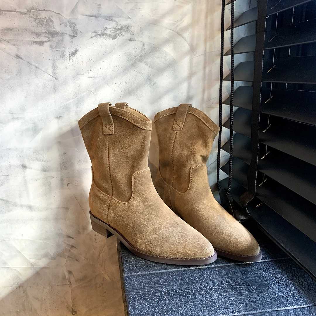 Genuine Leather Western Cowboy Boots Womens MidCalf Pointed Toe Chunky Heel Boots Autumn Winter Knight Sle Faion W250919