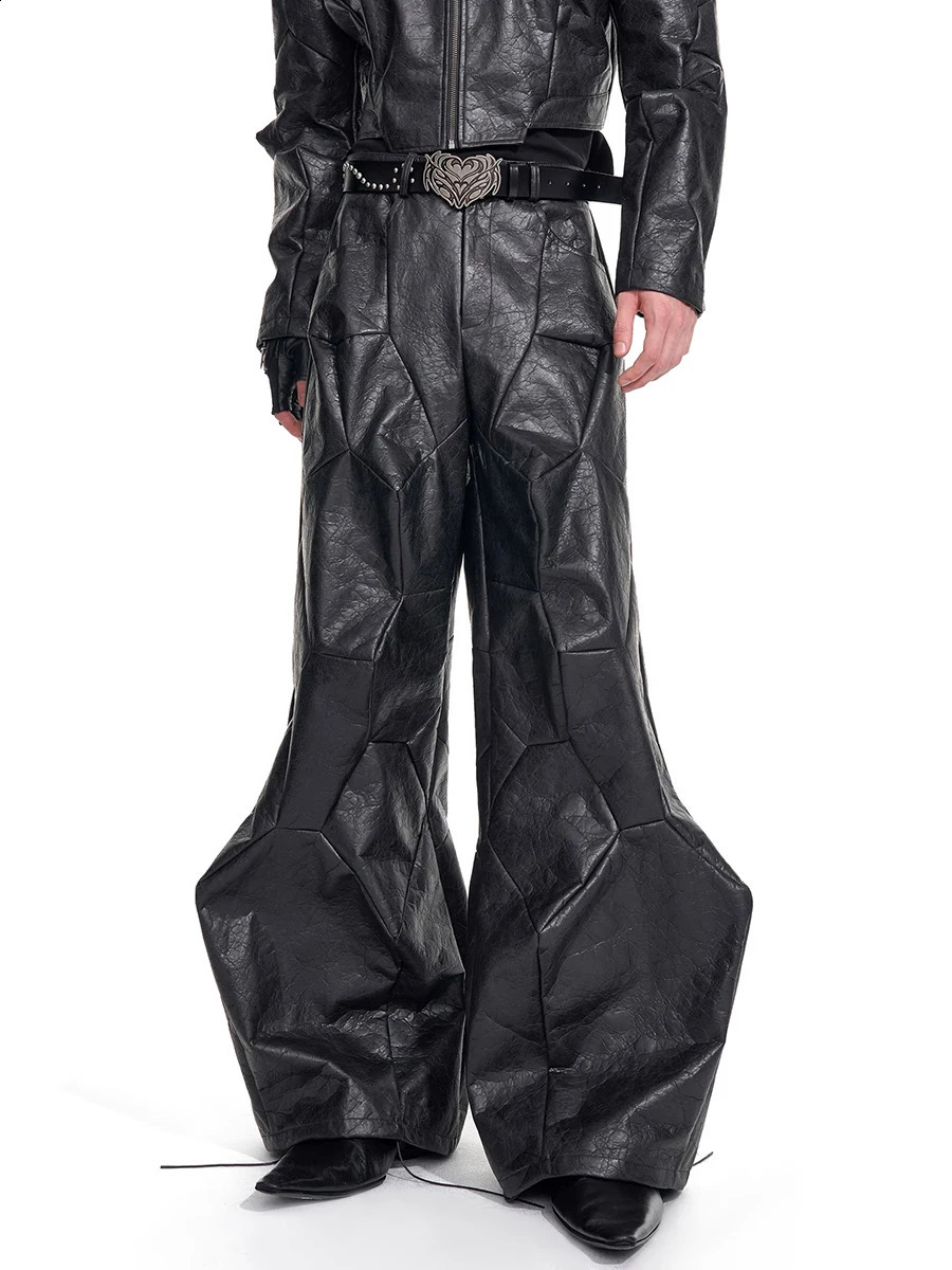 Mauroicardi Autumn Cool Long Black Waterproof Hard Deconstruction Pu Leather Pants Men Clothes Streetwear 250919