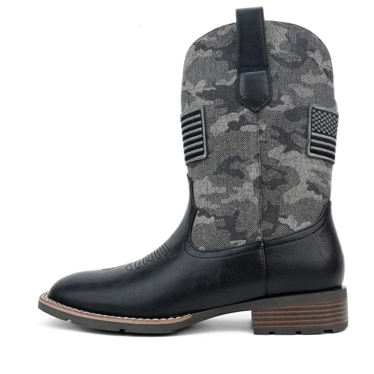 Les bottes de cowboy occidentales extérieures rétro pour hommes se glissent sur les bottes occidentales de camouflage W250919