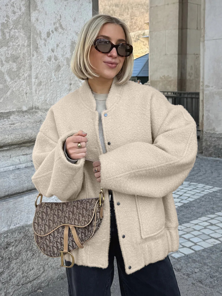 Bornladies Autumn Winter Boucle Coat Loose Stand Collaire Veste en laine élégante Vêts extérieurs décontractés 250919
