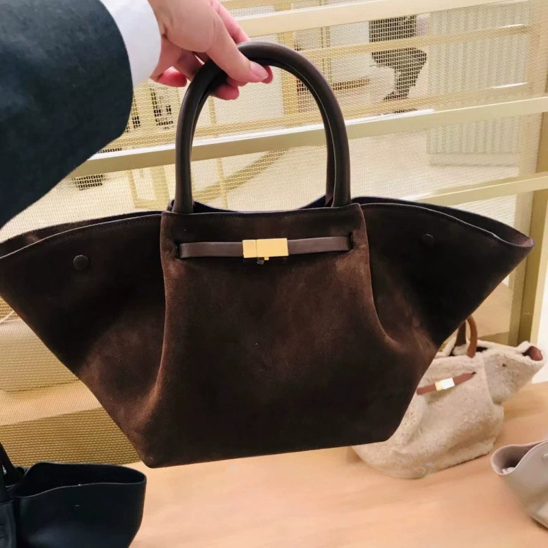 Suede leather tote bag shopping handbag new york designer bag large capacity classic letter top handle plated gold buckle shoulder evening bags v