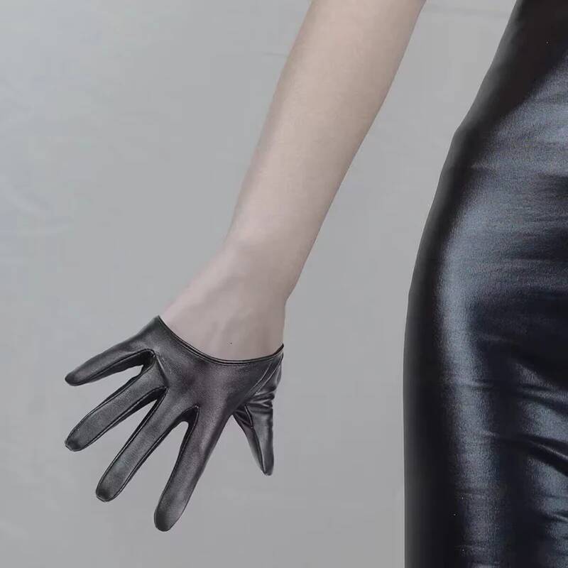 1 Pair Fashion Women Tight Full Finger Imitation PU Leather Sexy Half Palm Gloves Party Performance Black Short Mittens ddmythur