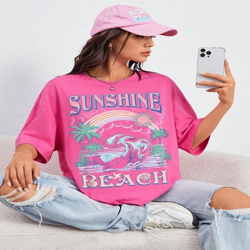 Sunshine Beach Warm Summer Waves Impring Tshirt Femmes Fashion Cool T-shirt Coton surdimensionné à manches courtes respirantes 250919