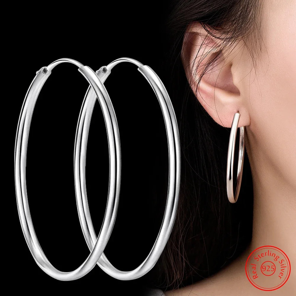 Véritable 925 Boucles d'oreilles de cerceaux ronds de mode de mode à la mode Sterling Silver Silver 250918