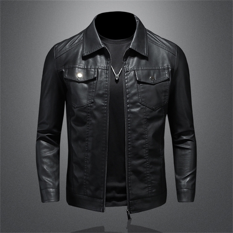 Mens lapel leather jacket autumn oversized slim motorcycle riding suit winter thickened PU leather waterproof work clothes250918ww