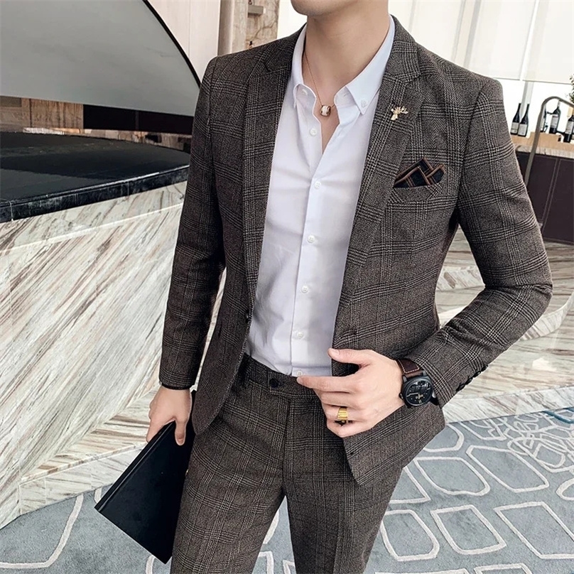 Blazer Pants Highend Formal Business Plaid Mens Suit Groom Wedding Dress Solid Color Stage Performance Tuxedo S7XL250918