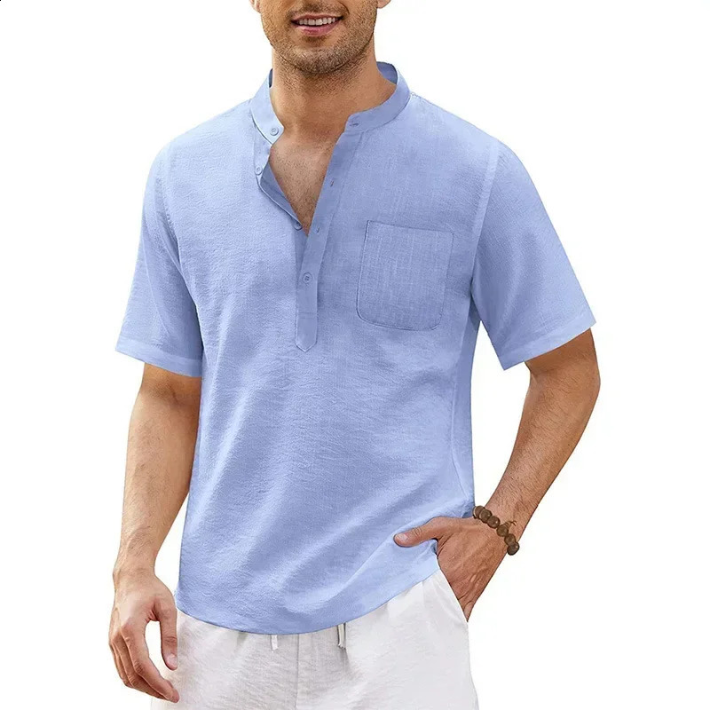 Summer Mens ShortSleeved Tshirt Cotton and Linen Led Casual Shirt Male Breathable S3XL 250919