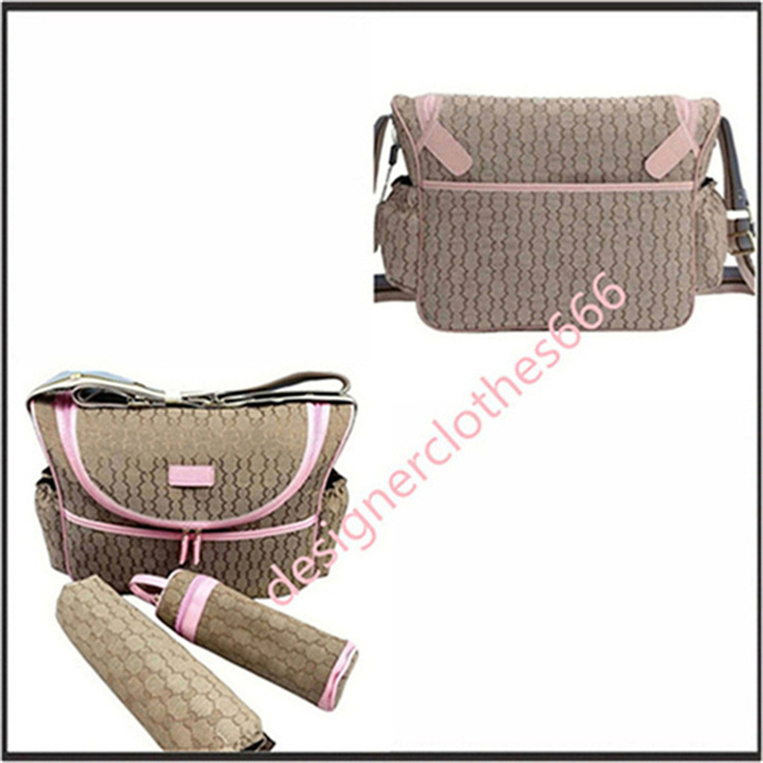 En caractéristique de concepteur à couches étanche Mom sac de maman 3 Sac à couches set bébé fermeture éclair marron rose plaid imprimement s1