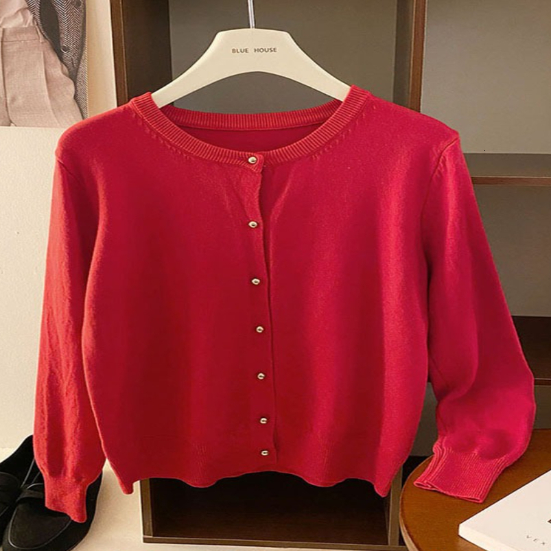 Retro Single Breasted Female Casual Solid Long Sleeve Knitted Sweater Autumn Winter Cardigan Womens Tops 250919