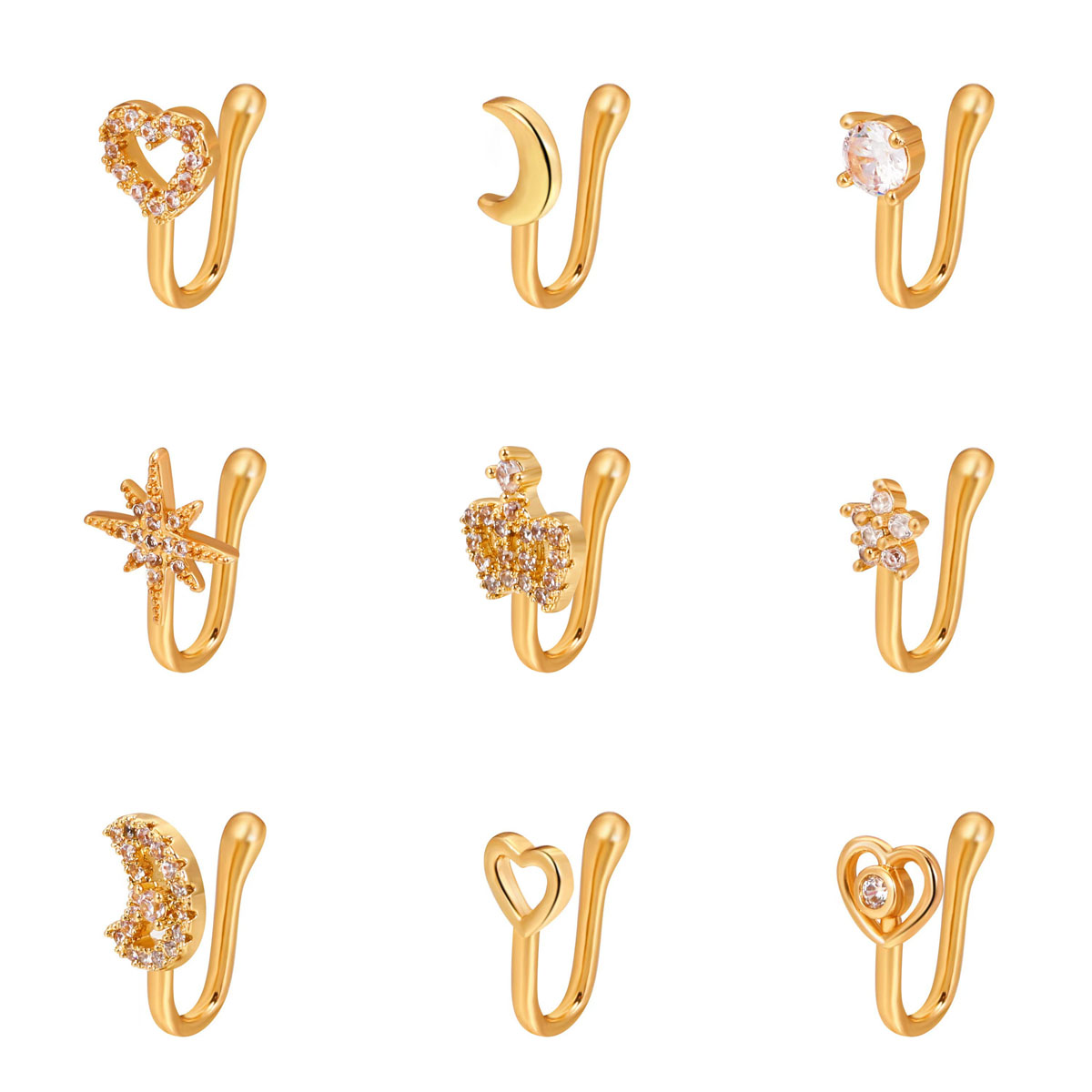 HipHop No-Piercing Adjustable Copper Nose Clip 18K Real Gold Plated U-Shaped Nose Pin European Popular Nose Cuff Nose Rings Elegant Faux Body Jewelr