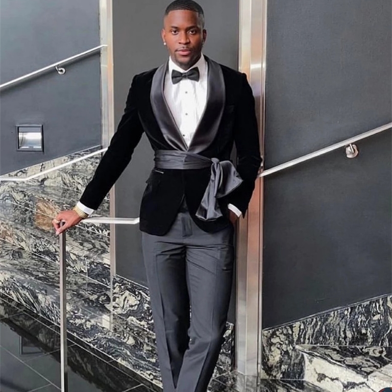 Slim Fit Men Costumes avec Belt Châle Costume de revers Homme Tuxedo de mariage Terno Masculino Blazer 2PCS Male Set Set Jacket Pant 250918