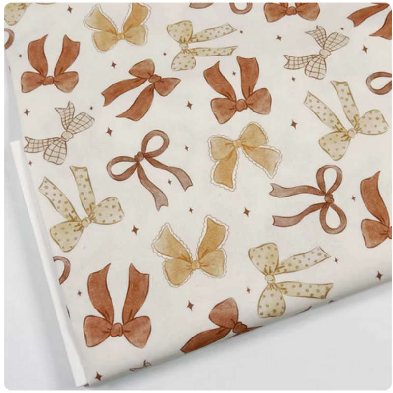 Cute Brown Butterfly Print 100% Cotton Plain Fabric with Romantic Ribbon, DIY Handmade Clothing Book Cover Sewing Cloth, M138-image-1075868849
